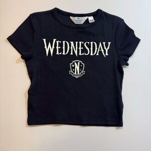 H&M Wednesday Adams Netflix Youth T-Shirt Size 12–14‎ Fits Women XS Crop Black
